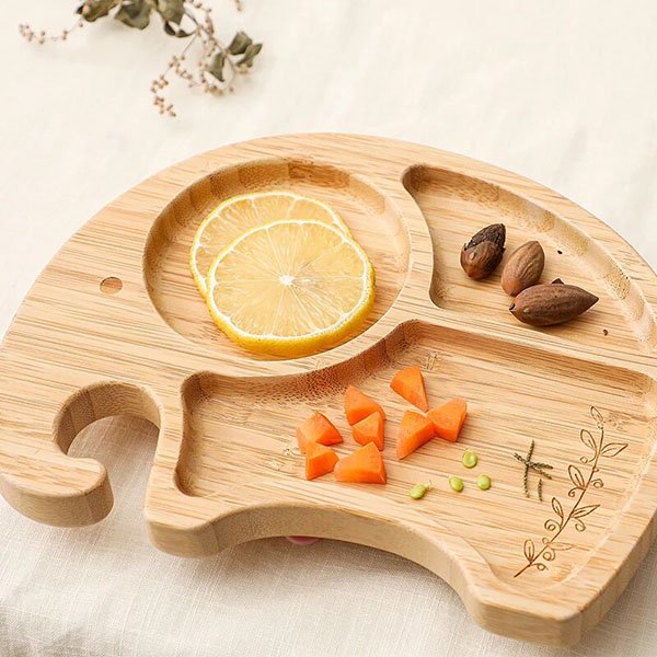 Assiette En Bambou Avec Aspiration En Silicone Et Set De Cuillères Pour Bébé
