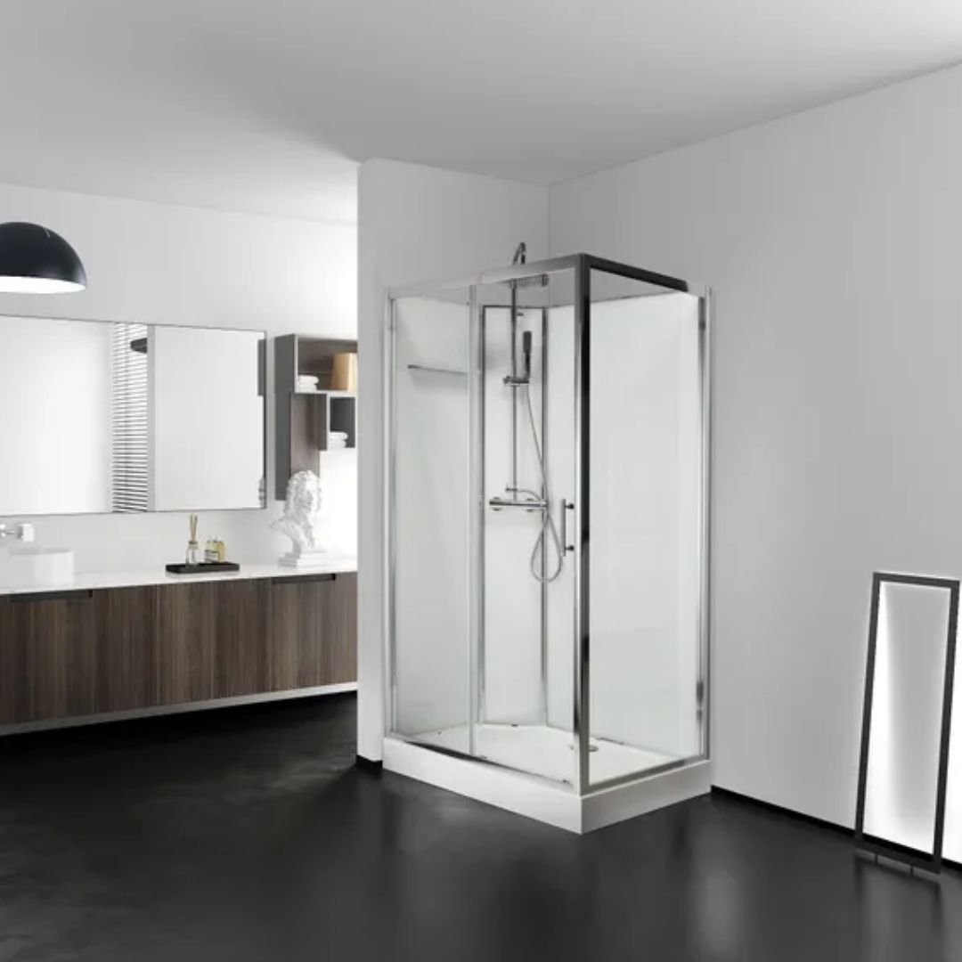Cabine de douche rectangle, 110x80cm, blanche, verre transparent 5mm
